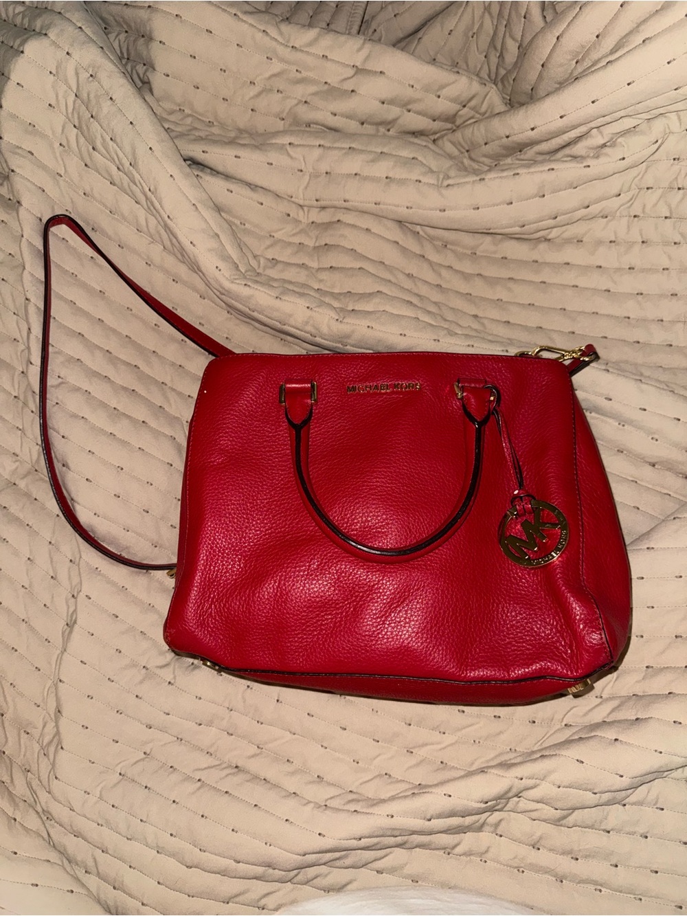 Michael Kors Red Pebbled Leather Bag with Gold Hardware